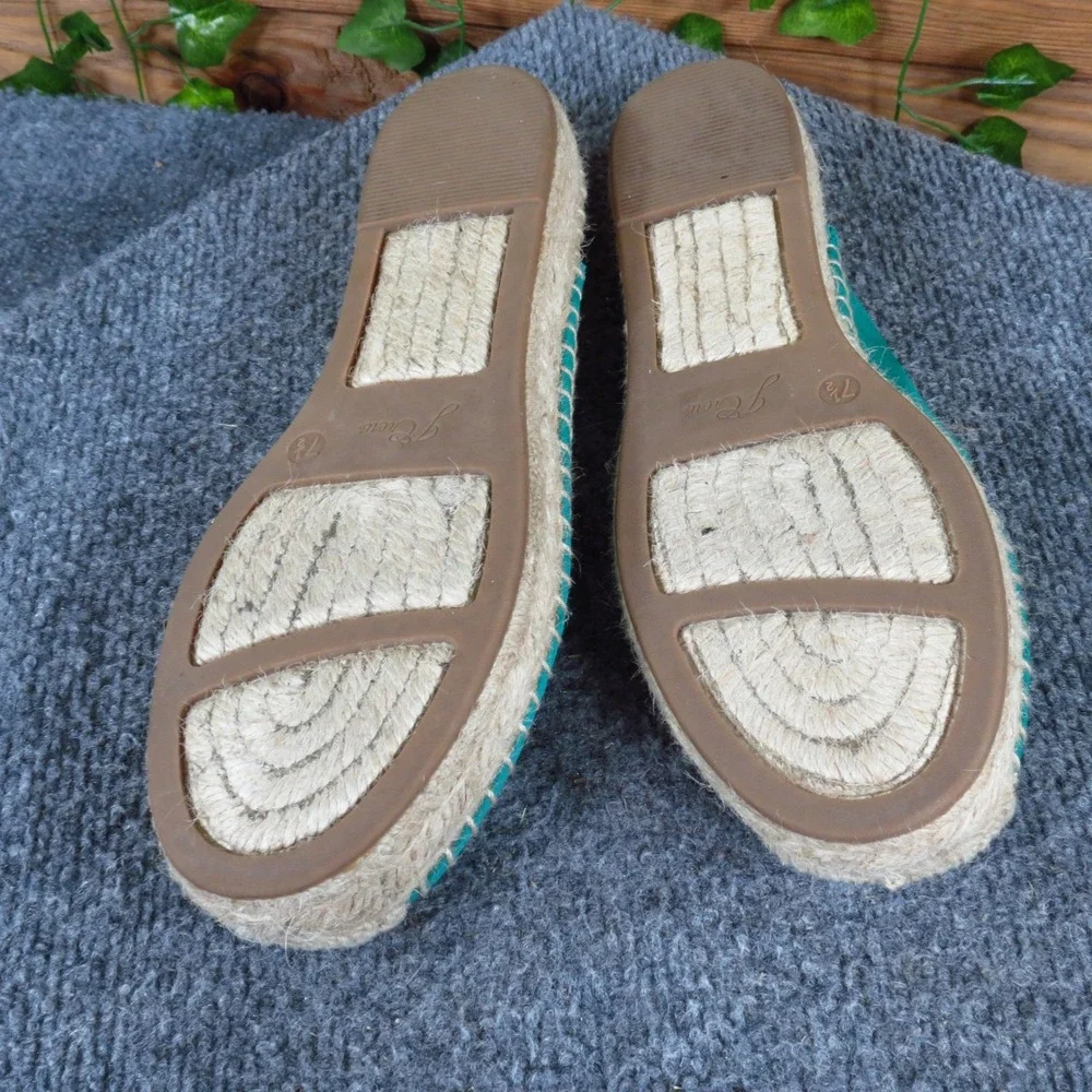 J. Crew AY314 Womens Suede Espadrille Mules 7.5 Summer Slip On Teal Green